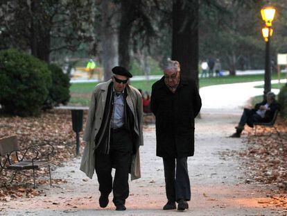 Dos hombres en el Parque del Retiro en Madrid