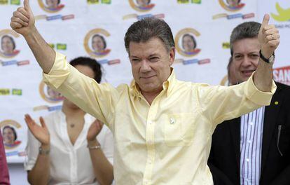 El presidente colombiano, Juan Manuel Santos, durante la campaña de 2014.