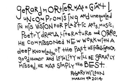 Dedicatoria de Robert Wilson a Gerard Mortier