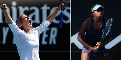 Meshkatolzahra Safi y Angella Okutoyi, durante sus partidos en el Open de Australia. / WTA