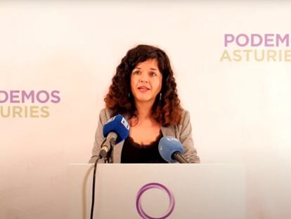 La diputada Sofía Castañón este jueves en la rueda de prensa de balance del año en Oviedo.