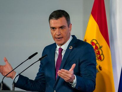 El presidente del Gobierno, Pedro Sánchez, durante la rueda de prensa de balance celebrada este martes. 