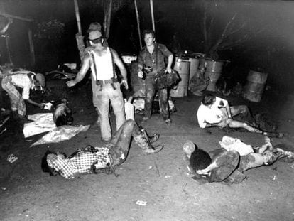 Heridos tras el atentado de La Penca, en 1984.