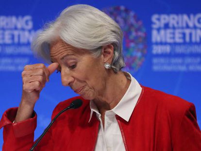 Christine Lagarde, durante su conferencia de prensa en el FMI.