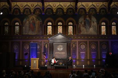 Kristalina Georgieva, durante su intervención en la Universidad de Georgetown de este jueves.