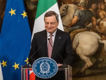 El primer ministro italiano, Mario Draghi, el día 7 en una conferencia de prensa en Roma.
