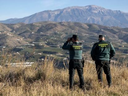Dos agentes del grupo Roca de la Guardia Civil vigilaban la zona rural de La Axarquia, para controlar los robos en el campo y detectar las plantaciones de marihuana de la zona.