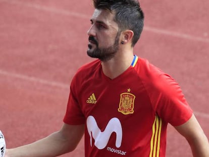 David Villa, durante un entrenamiento de la selección española.