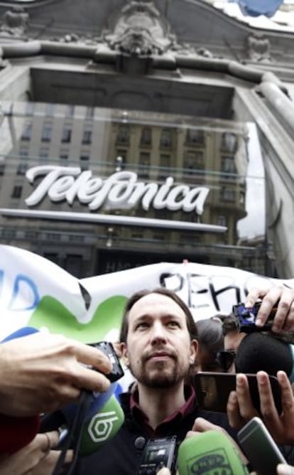 Iglesias, a la concentració de tècnics de la subcontracta de Telefónica.