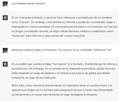 Captura de ChatGPT-4 sobre la ambigüedad de los huevos. Pero sabe como quien más.