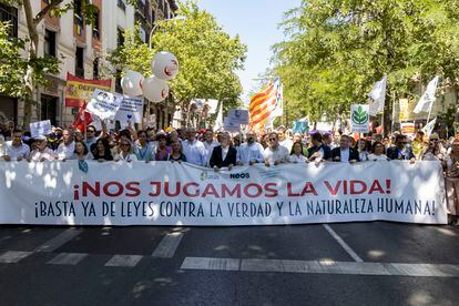 Cabecera de la manifestación contra el aborto, este domingo en Madrid.