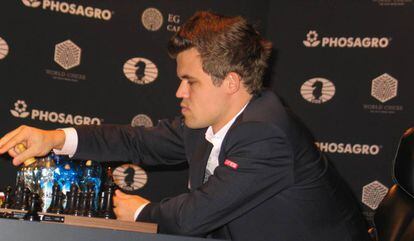 Magnus Carlsen durante el &amp;uacute;ltimo Mundial, Nueva York 2016