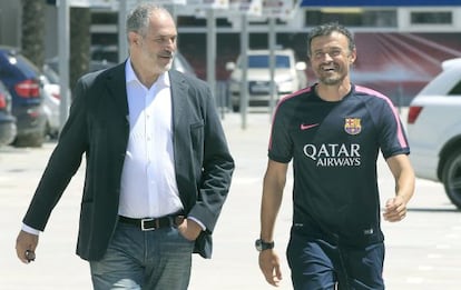 Zubizarreta y Luis Enrique, en la primera rueda de prensa de la temporada.