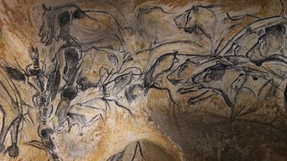 Panel de los leones de las cavernas en la cueva de Chauvet (Francia).