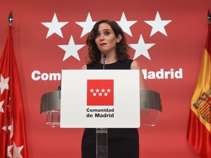 La presidenta de la Comunidad de Madrid, Isabel Díaz Ayuso, el pasado miércoles tras el Consejo de Gobierno de la Comunidad de Madrid, en la Real Casa de Correos.