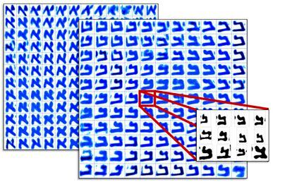 Las máquinas crearon mapas de colores de las letras del alefato hebreo (aleph y bet en la imagen) para comparar variaciones de estilo, trazo o curva. La consonante aleph aparece en el rollo estudiado 5.011 veces.