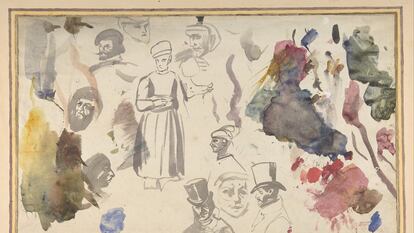 Estudios de cabezas y figuras masculinas de Delacroix.