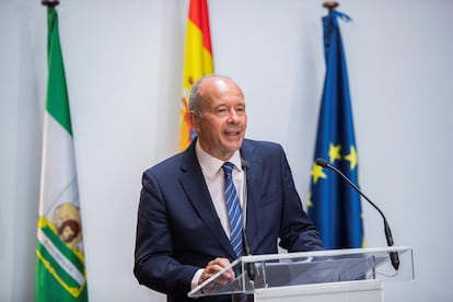 Juan Carlos Campo en una comparecencia en Algeciras (Cádiz), este viernes.
