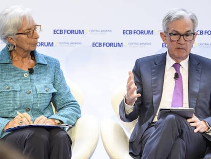 La presidenta del BCE, Christine Lagarde y el presidente de la Fed, Jerome Powell