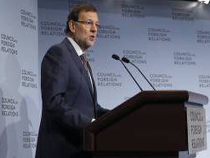 El presidente del Gobierno español, Mariano Rajoy, explica en una intervención en el Council of Foreign Relations, en Nueva York, la situación actual de la economía española.