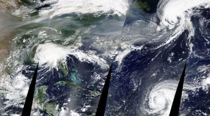 Cuatro de los ciclones tropicales captados por la NASA el 16 de septiembre sobre el Caribe y el Atlántico.