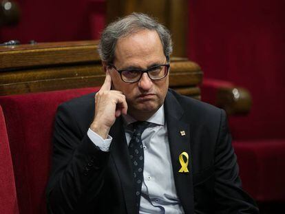 El presidente Quim Torra en el Parlamento , el pasado 6 de agosto.