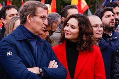 Feijóo and Ayuso, this Sunday at the demonstration against the amnesty held in Madrid. 