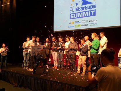 Moment en què s'ha anunciat el guanyador del concurs d'EU-Startups.
