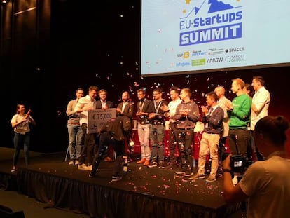 Moment en què s'ha anunciat el guanyador del concurs d'EU-Startups.