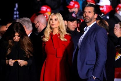 Brothers Ivanka Trump and Donald Trump Jr .. at a campaign event for their father, Donald Trump, Kenosha, Wisconsin.