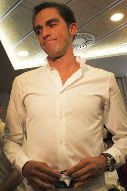 Alberto Contador, tras la conferencia de prensa en la que hizo público su positivo en el Tour.