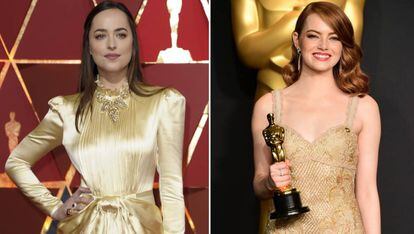 Dakota Johnson y Emma Stone, en la pasada entrega de los Oscar.