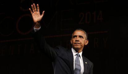Barack Obama durante la conmemoraci&oacute;n del 50 aniversario de la Ley de Derechos Civiles. 