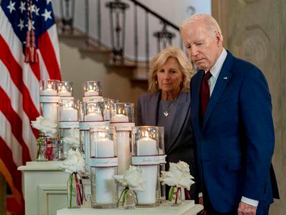 El presidente de Estados Unidos, Joe Biden, durante su discurso a un año de la matanza.