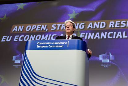 El comisario europeo de Economía, Paolo Gentiloni, en una rueda de prensa celebrada en enero en Bruselas.
