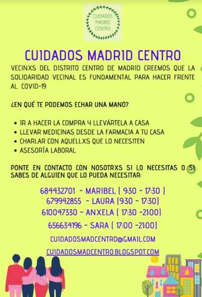 Los datos de contacto de Cuidados Madrid Centro, en una imagen distribuida por WhatsApp