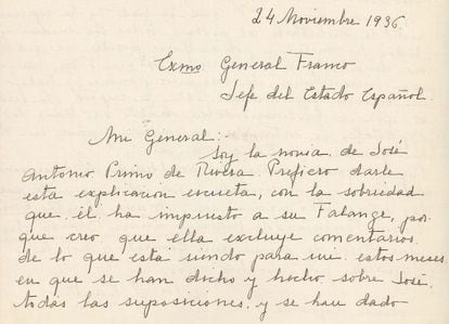 Fragment de la carta de María Santos Kant a Franco.
