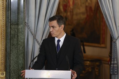 El presidente del Gobierno en funciones, Pedro Sánchez, pronuncia un discurso tras la imposición del Collar de la Orden de Carlos III a la princesa Leonor. 