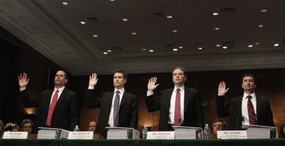 Ejecutivos de Goldman Sachs, ayer, ante el Senado de Estados Unidos para explicar sus actuaciones en la crisis.