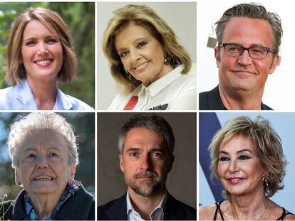 De izquierda a derecha y de arriba abajo: Silvia Intxaurrondo, María Teresa Campos, Matthew Perry, María Galiana, Carlos Franganillo y Ana Rosa Quintana.