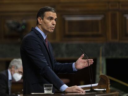 El presidente del Gobierno, Pedro Sánchez, interviene en una sesión plenaria en el Congreso, en Madrid, este miércoles.