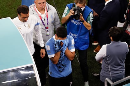 Luis Suárez de Uruguay llora al final del partido entre Ghana y Uruguay,
