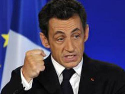 Nicolas Sarkozy, esta mañana durante el acto de felicitación del nuevo año a los empresarios frances.