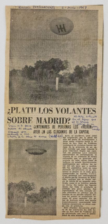 Recorte extraído por Armando del periódico 'Informaciones' recogiendo el avistamiento de un ovni proveniente del planeta Ummo en las inmediaciones de Madrid en 1967.