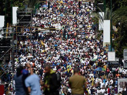 Imagen de la manifestaci&oacute;n en favor de Juan Guaid&oacute; en Caracas
