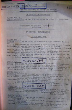Una de las hojas del inventario con la documentación de la Generalitat que se conserva en el Archivo Militar de Ávila.