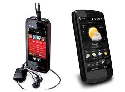 De izquierda a derecha, Nokia 5800 XpressMusic y LG Renoir, dos ejemplos de teléfonos táctiles.