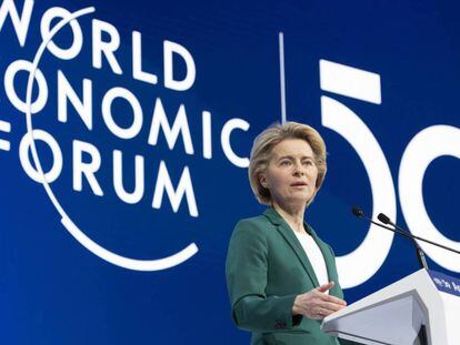 La presidenta de la Comisión Europea, Ursula von der Leyen, hoy en el Foro Económico Mundial en Davos. 