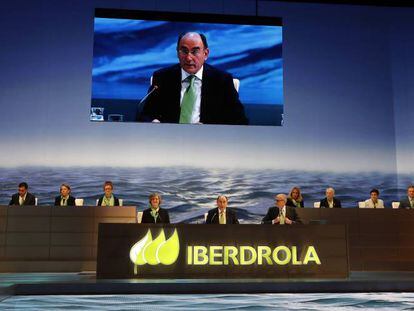 El presidente de Iberdrola, Ignacio Sánchez Galán, en una de las juntas de accionistas de la eléctrica. 