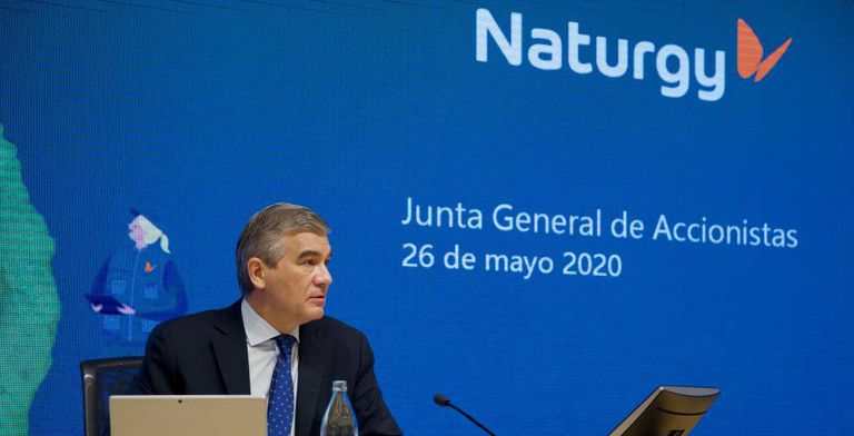 El presidente de Naturgy, Francisco Reynés, en la primera junta telemática de accionistas.